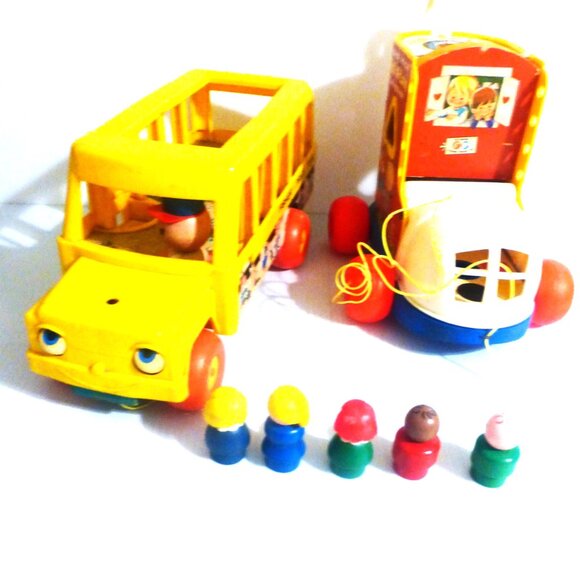 Vintage Fisher Price Pull Along BUS & SHOE Fisher Price Little People Pre-School - Picture 3 of 12